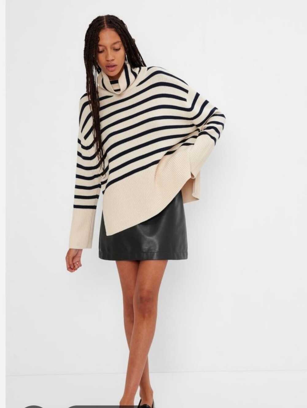 NWT GAP Split Hem Knit Turtleneck Pullover Sweater Ivory Navy Stripes Medium